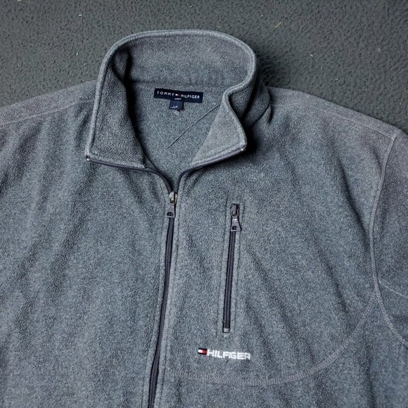 Tommy Hilfiger Fleece Jacket Mens Size L Large  Gray Polyester Zip Up - Picture 1 of 9